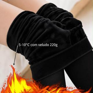 KITS Meia-Calça Térmica Forrada Peluciada Preta de Lã Feminina Super Elástica