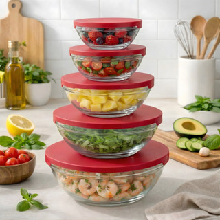 Conjunto Tigela Vidro Bowl Marmita Tampa 5 Peças Herméticos