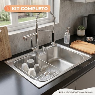 Cuba Cozinha Gourmet Inox 304 60x42 Completa Torneira Monocomando e Tábua