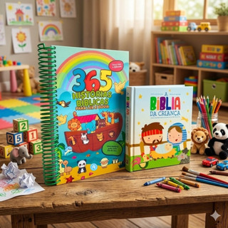 Kit 2 Livros 365 Histórias Bíblicas + A Bíblia da Criança Bíblia Infantil Aprendizado e Fé