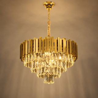 Lustre Pendente Teto Cristais Potente Redondo 50cm Para Sala de Jantar e Hall Bivolt - Luminária Dourado Luxo