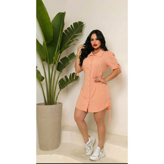 Vestido Feminino Chemise Camisa Com Ajuste Elástico nas Costas