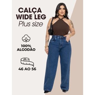 Calça Wide Leg Plus Size Feminina Cintura Alta  com Bolsos Funcionais Moderna Confortável e Elegante