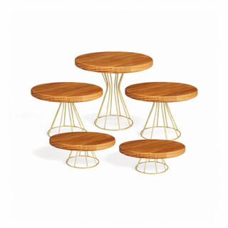 Kit Bandejas Suporte para Bolo Doces Boleira Tampo Madeira para Decoração Festas Buffet Aniversario