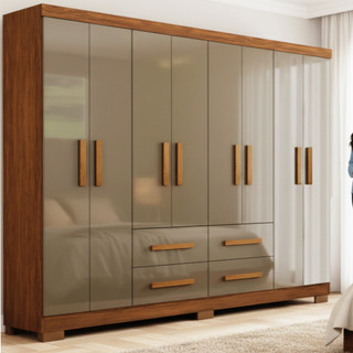 Guarda Roupas Casal Grande 8 Portas 4 Gav. Com Pés Moderno Marrom