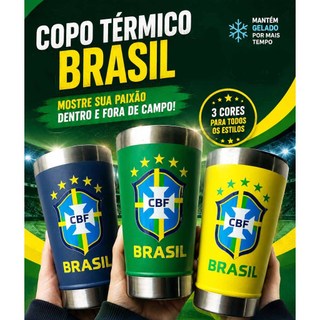 Copo Térmico Brasil Inox 473ml Com Tampa | Torcedor | Copa | Hexa