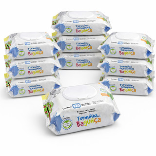 Kit 10 Pacotes Toalhas Umedecidas Turminha da Bagunça 120 Folhas 98% Água Lenço Umedecido