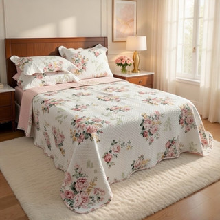kit Colcha Cobre Leito Casal Queen King 3 Peças Dupla Face Estampada Florida Matelado Cama Box