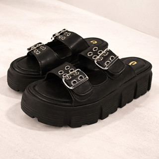Sandalia Feminina Papete Tratorada Fivela Preto Branco Off Original SOLAMELLO