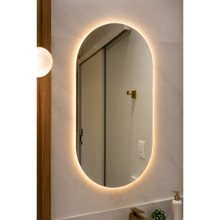 Espelho Oval com LED Moderno Luz Quente e Fria para Banheiro e Quarto Decorativo