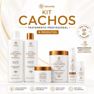 Kit Cachos S’amontté 6 Produtos Rotina Completa Hidratação Nutrição Definição Anti Frizz 2A a 4C