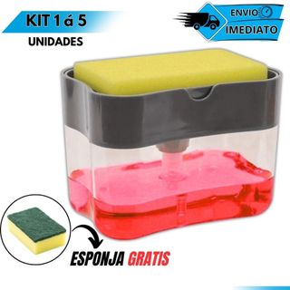 Dispenser Porta Detergente e Sabão Líquido com Suporte para Esponja Cozinha Compacto 500ml
