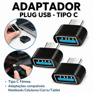 Adaptador Conector Tipo C para USB 3.0 OTG Conversor Macho USB-C Pug Dados celular recuperar Leitor