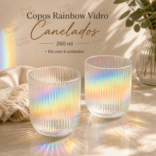 Kit 6 Copos Canelados 260 ml Rainbow Vidro