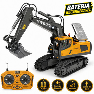 Escavadeira Trator Controle Remoto Som e Luz Recarregável Brinquedo Infantil Criança