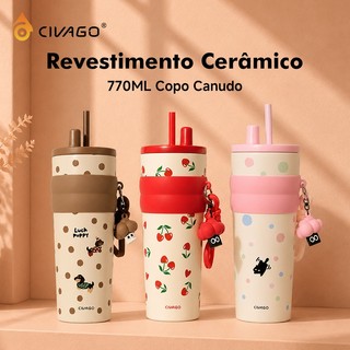 CIVAGO Copo Térmico 770ml Fashion Garrafa Térmica Aço Inox Revestimento Interior Cerâmico Antivazamento e Anti-poeira