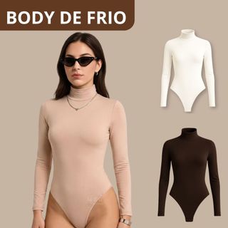 Body Feminino Segunda Pele Casual Elegante Gola Alta Manga Longa Suplex Forro Duplo Fashion