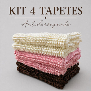 Kit Jogo 4 Tapete de Banheiro Antiderrapante 60x40cm Tapete Bolinha Macarrão Microfibra Absorvente