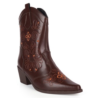Bota Texana Feminina Western Bico Fino Quadrado Cano Curto Bordada Country Fashion Munita