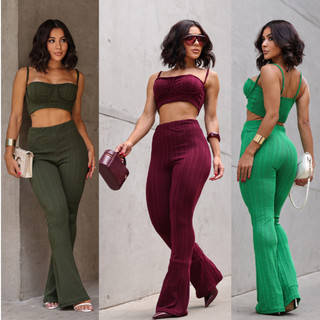 Conjunto feminino pantalona e top-Tecido Ribana Prime.