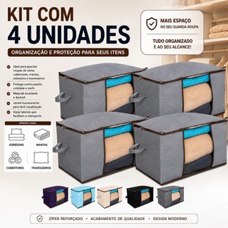 Kit 4 Caixas Organizadoras 60X40X35 Grande Roupas Cobertas TNT Com Tampa Anti-Poeira Multiuso