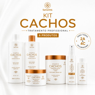 Kit Cachos Profissional S’amontté 6 Itens Ativador 500g Hidratação Nutrição Anti Frizz Curly 2A a 4C