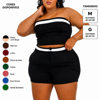 Conjunto Plus Size Short Cintura alta com botão + Top tomara que Caia Conjunto Virgínia