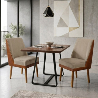Kit 2 Cadeiras Jantar Virgínia Linho e Courissimo- Meu Lar Decorações