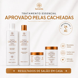 Kit Ativador de Cachos Com 4 Produtos Shampoo Condicionador Máscara e Finalizador Samontte
