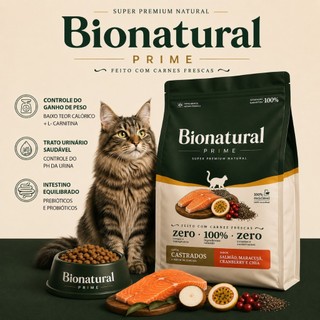 Ração Gato Adulto Castrado 20KG Bionatural Sabor Salmao