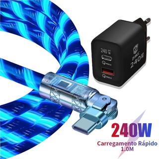 Cabo Carregador Celular Carregador Rápido Tipo C V8 iP Adaptador GaN Streamer LED 1M Cabo