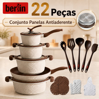 berlin Jogo de Panelas 22 Peças Antiaderente Indução Gás Conjunto Várias Cores