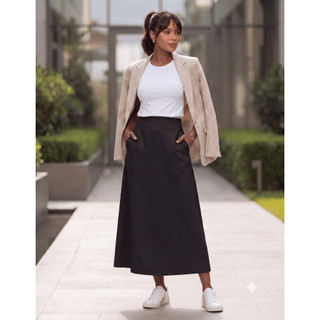 Saia Midi Feminina Elegante De Linho Country Evangélica Casual Leve Com Bolso Alfaiataria Lápis