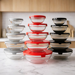 Conjunto de 5 Potes de Vidro Redondos – Ideal para Alimentos e Refeições