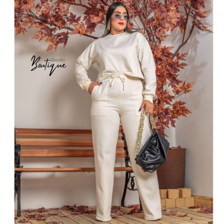 CONJUNTO MOLETOM FEMININO plus size pantalona e blusa manga longa felpado