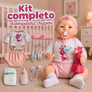 Boneca Bebe Reborn Lizie Girafinha Realista Corpo de Silicione com Enxoval Completo Abigail