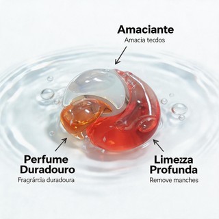 Detergente 3 em 1 Cápsulas de Lavagem 12unidade  Lava Roupas  Remove Manchas  Protege Cores  Dissolve em Água Fria
