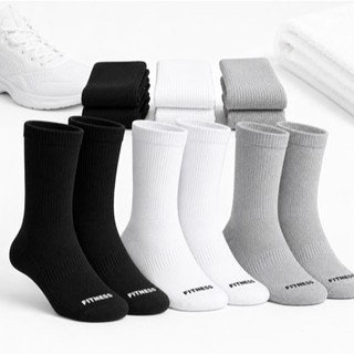 12 Pares Meia Esportiva Fitness Cano Médio Dry Respirável Academia Corrida Preto Branco Cinza