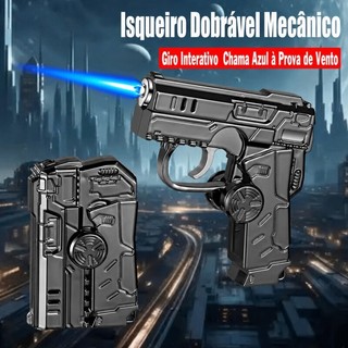 Isqueiro estilo Pistola Dobrável Futurista Chama Azul LED Spinner