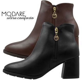 Bota Coturno Cano Curto Modare Ultraconforto Salto Bloco Médio Zíper Lateral Elegante Original
