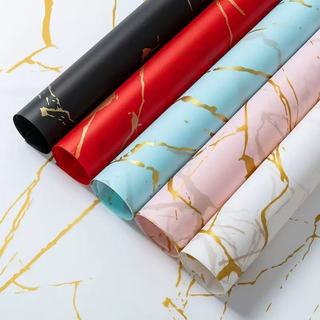 Kit C/20 Folhas Poli Sujinho Estampa De Mármore Dourado Papel De Embrulhar Buquês e Presente 56*56cm