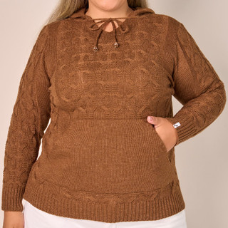 Blusa Agasalho Feminina Plus Size Tricot Premium Capuz Bolsos Estilosa 20495