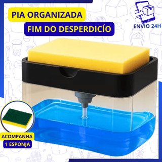 Dispensador Para Detergente Dispenser Sabão 2x1 Detergente Suporte Porta Bucha Esponja Limpeza