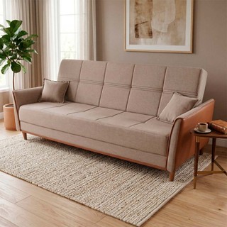 Sofá Cama Sérvia 2,00m Bege Linho Rustico - King House