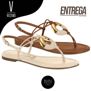 Sandália Rasteira Feminina Vizzano Confortável Detalhe Dourado Original