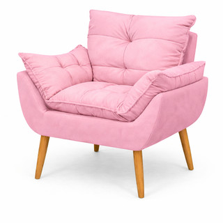 Poltrona Decorativa Rosa para Quarto de Bebê Suede Pés Palito Moveis Rack Smart Tv