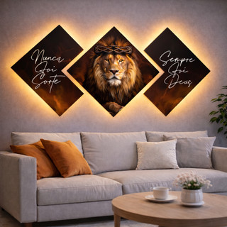 Quadros Decorativos Leão de Judá Religioso Nunca Foi Sorte Sempre Foi Deus Mosaico Geométrico