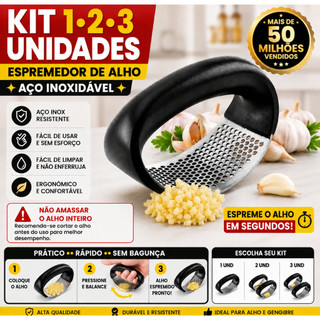 1 A 3 Unidades Espremedores de Alho Manual Inox Amassador