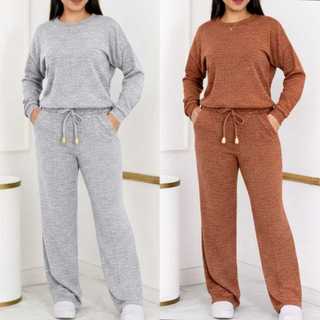 Conjunto Feminino Lanzinha Ribi  canelada Gola lisa 2 Peças Blusa e  Pantalona moda Inverno 2026