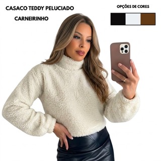 Casaco Teddy Feminino Peluciado Gola Alta Carneirinho Agasalho Sherpa Inverno Quente Tendência 2026